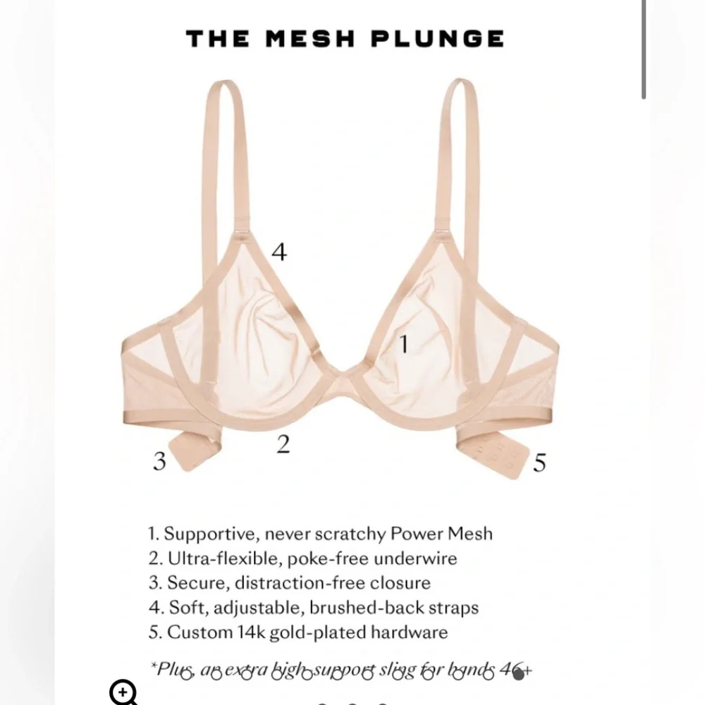 Brand New CUUP The Plunge Mesh Bra Sand Beige Nude Blush Pearl Sheer Wired Net